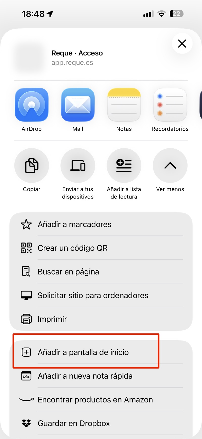 Paso 3: Pulsa «Añadir a pantalla de inicio».